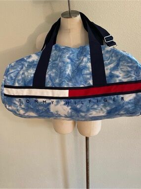 New mens womens Tommy Hilfiger Blue Tie-Dye Duffel with Signature Stripe